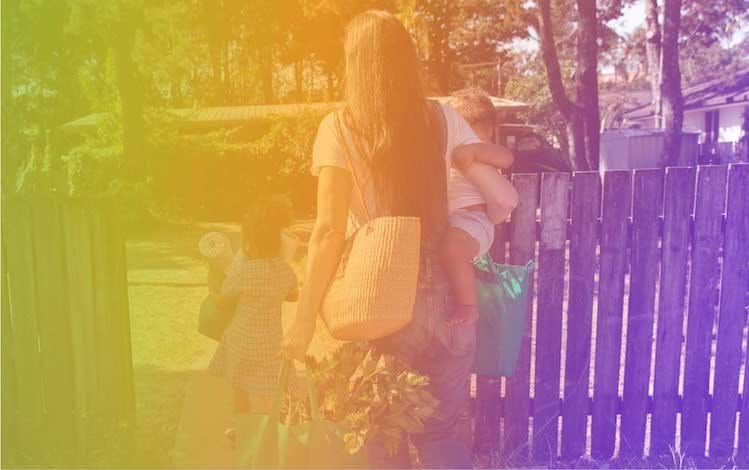 Environmental Sustainability - Woman and kids carrying reusable grocery bags